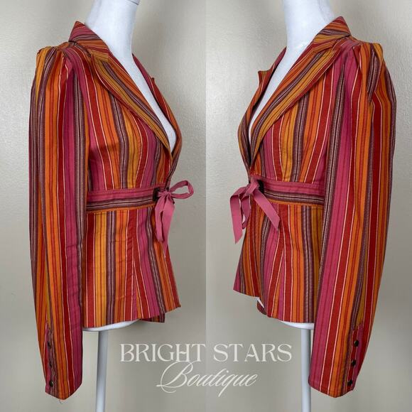 Rare Stripe Blazer Jacket ASO Paige Matthews Charmed Tie Front Vintage Y2K - Picture 6 of 11
